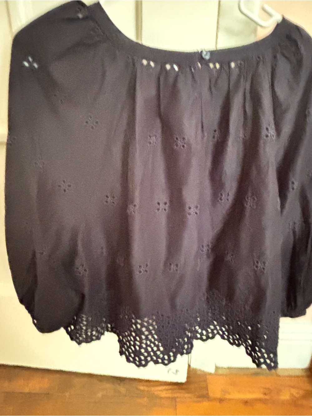Cool Women's Navy Eyelet Crochet Hem top